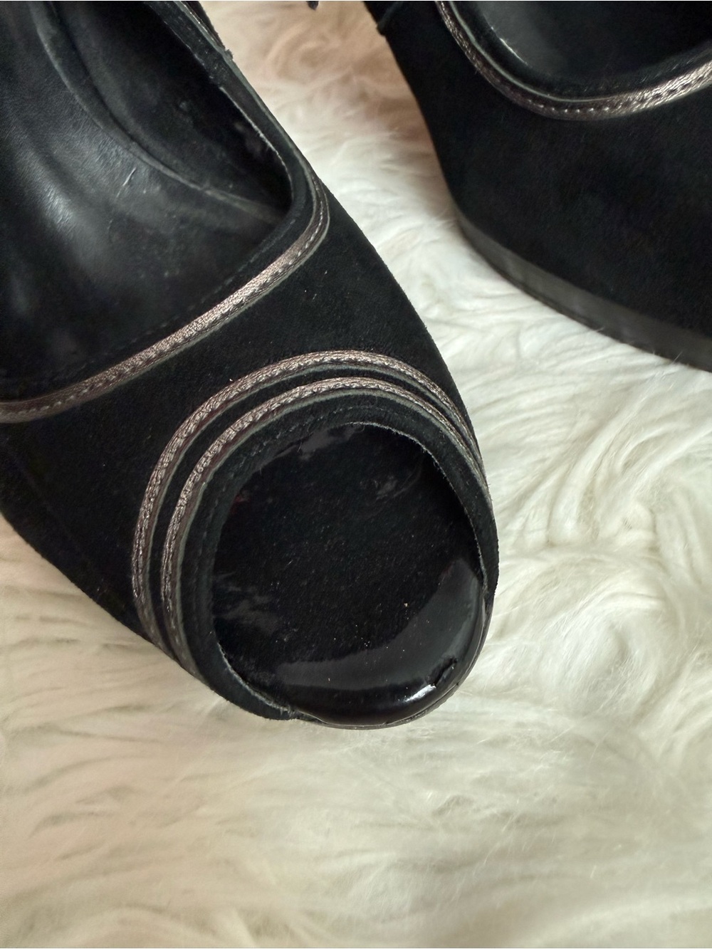 Talbots Retro Velvet Tie Peep Toe Heels - Picture 4 of 10